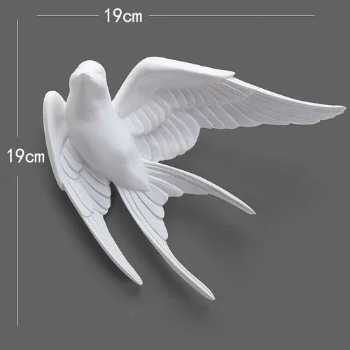 European White Three-dimensional Bird Wall Decoration Living Room Swallow Wall Hanging Abstract Animal Ornaments Home Decoration