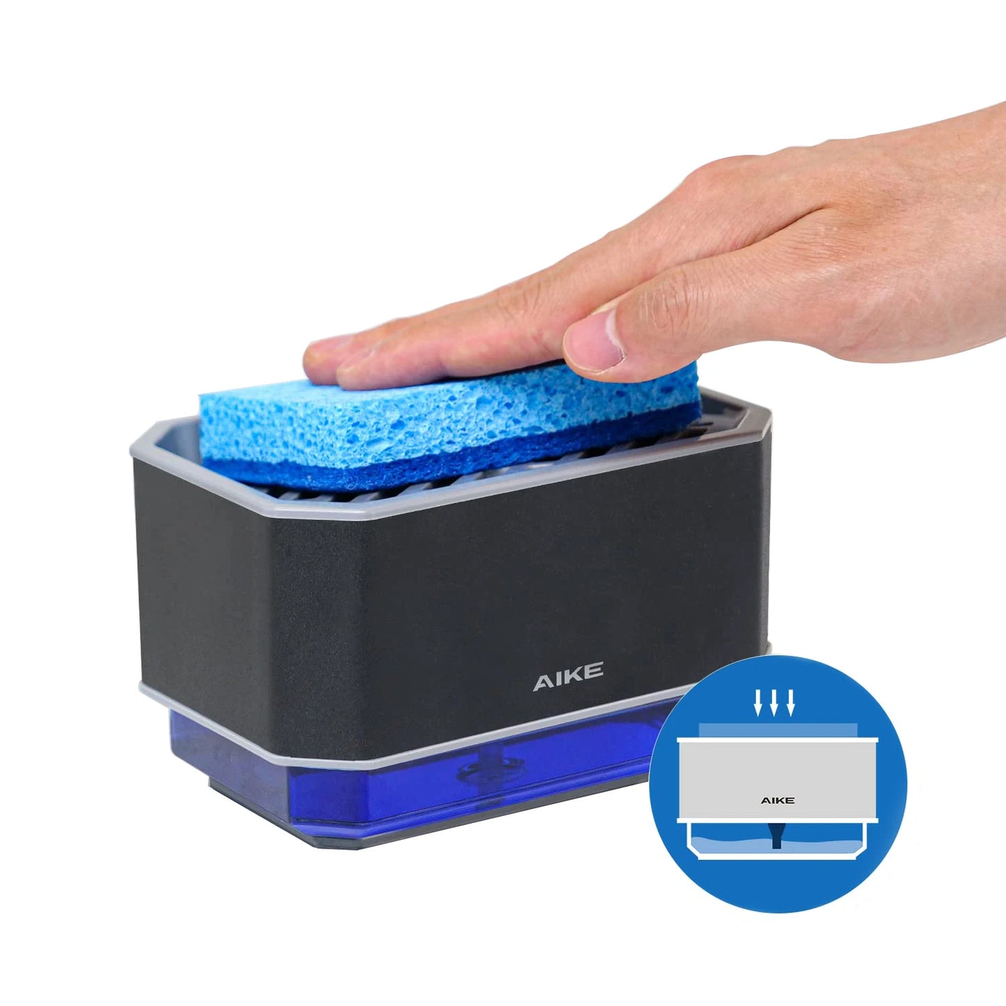 AIKE 2 in 1 Kitchen Soap Dispenser with Sponge Stainless Steel Dish Soap Box Detergent Dispenser for Dishwashing Manual Pump