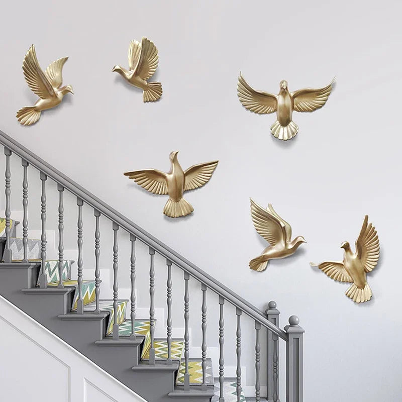 European White Three-dimensional Bird Wall Decoration Living Room Swallow Wall Hanging Abstract Animal Ornaments Home Decoration
