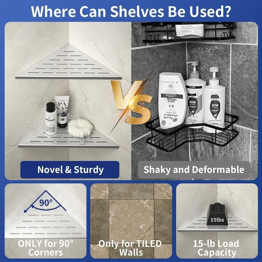 Corner Shower Shelf 12 Brushed 304 Stainless Steel Slot Design Recessed Corner Shelves 2 Pack Bathroom Shelf Rack for Tiled Wal