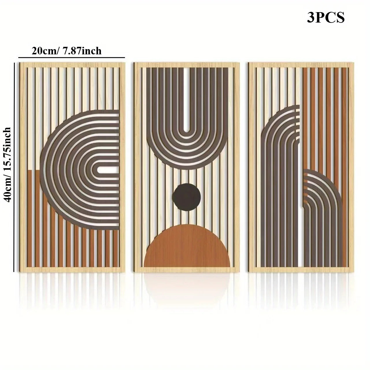 3PCS Modern Line Hollow Wooden Art Wall Decor, Abstract Geometric Wall Sculptures, Wall Decor for Bedroom Living Room Office
