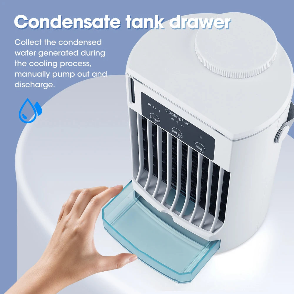 Household Air Conditioner LED Night Light Air Cooler Fan Portable Humidifier Desktop Mist Cooling Fan For Office Home Mini Fan