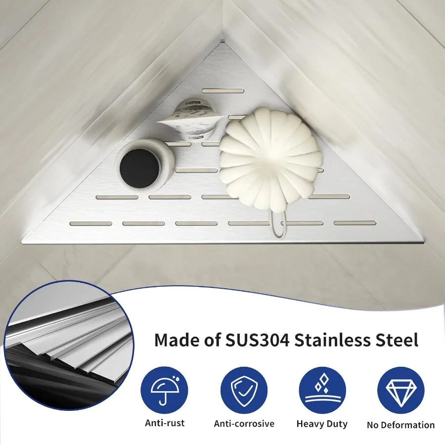 Corner Shower Shelf 12 Brushed 304 Stainless Steel Slot Design Recessed Corner Shelves 2 Pack Bathroom Shelf Rack for Tiled Wal