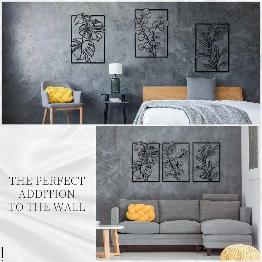 Gorgeous Gold & Black Metal Wall Decor: Large Minimalist Modern Boho Art. Abstract Flower & Leaf for Bedroom & Living Room.