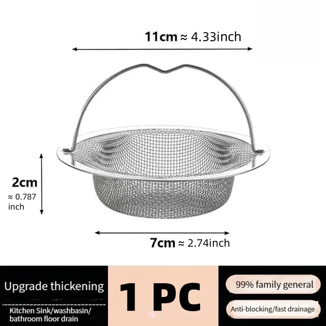 1/5PCS Stainless Steel Kitchen Sink Filter Kitchen Garbage Food Residue Dishsink Filter With Handle Metal Sink Strainer