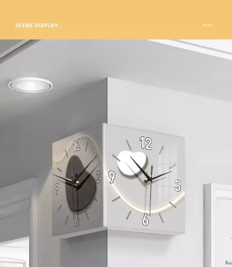 Double-sided Wall Clock Creative Living Room Mural Corner Corner Clocks Modern Art LED Light Wall Clock Hanging Decoration