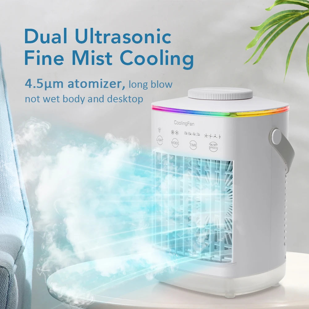 Household Air Conditioner LED Night Light Air Cooler Fan Portable Humidifier Desktop Mist Cooling Fan For Office Home Mini Fan