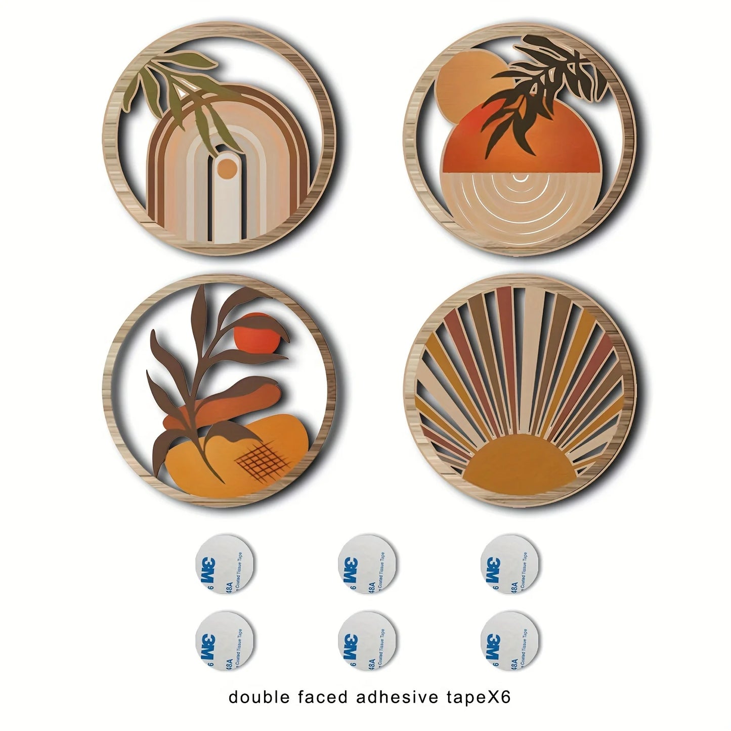 4pcs Bohemian Wooden Wall Art Set - Energy-Efficient, Hollowed-Out, Pastoral Theme Hanging Sculptures for Living Room, Bedroom