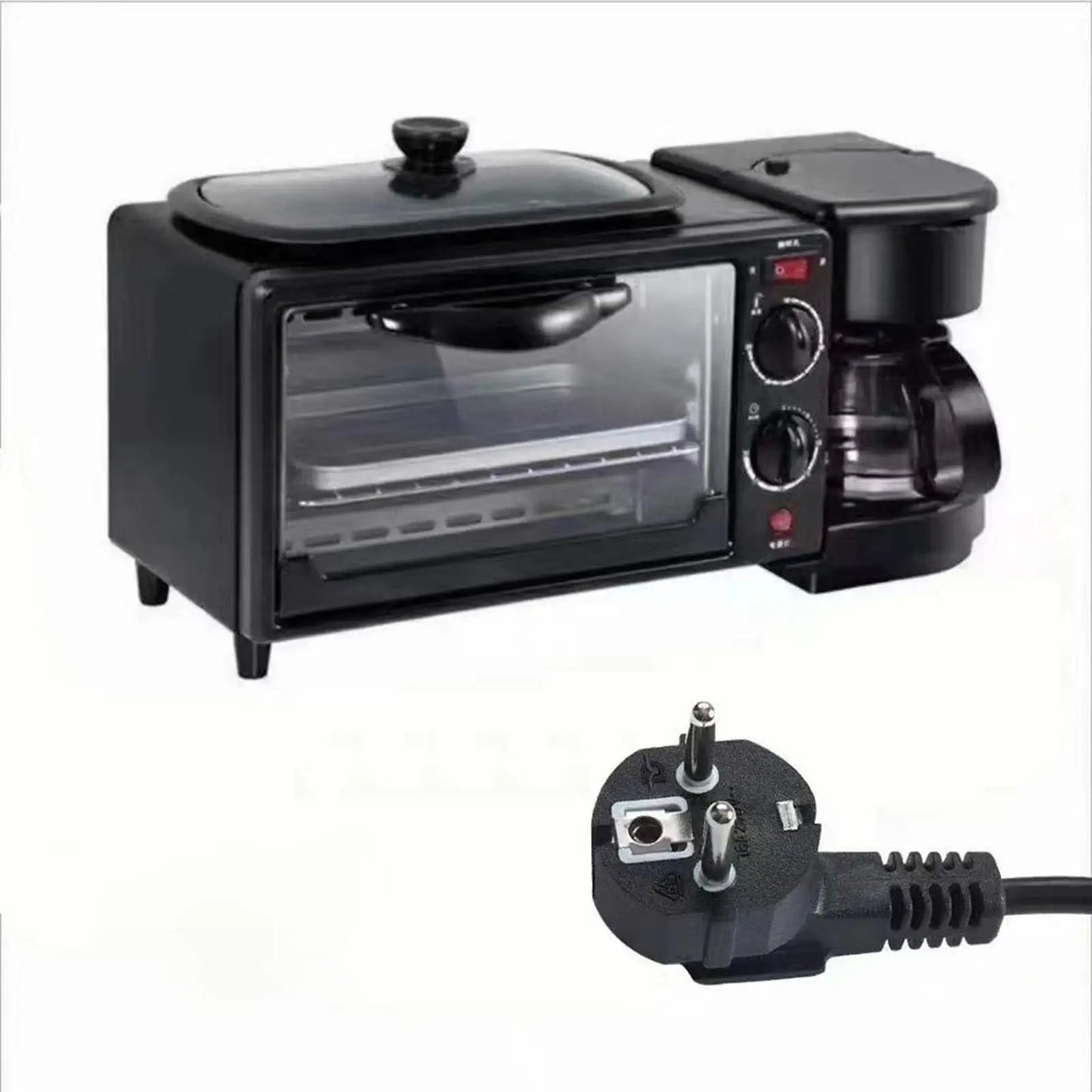 3 in 1 Breakfast Machine Small Kitchen Appliances with Glass Lid Toasters Oven Toaster Oven for Sausages Egg Sandwich Bread