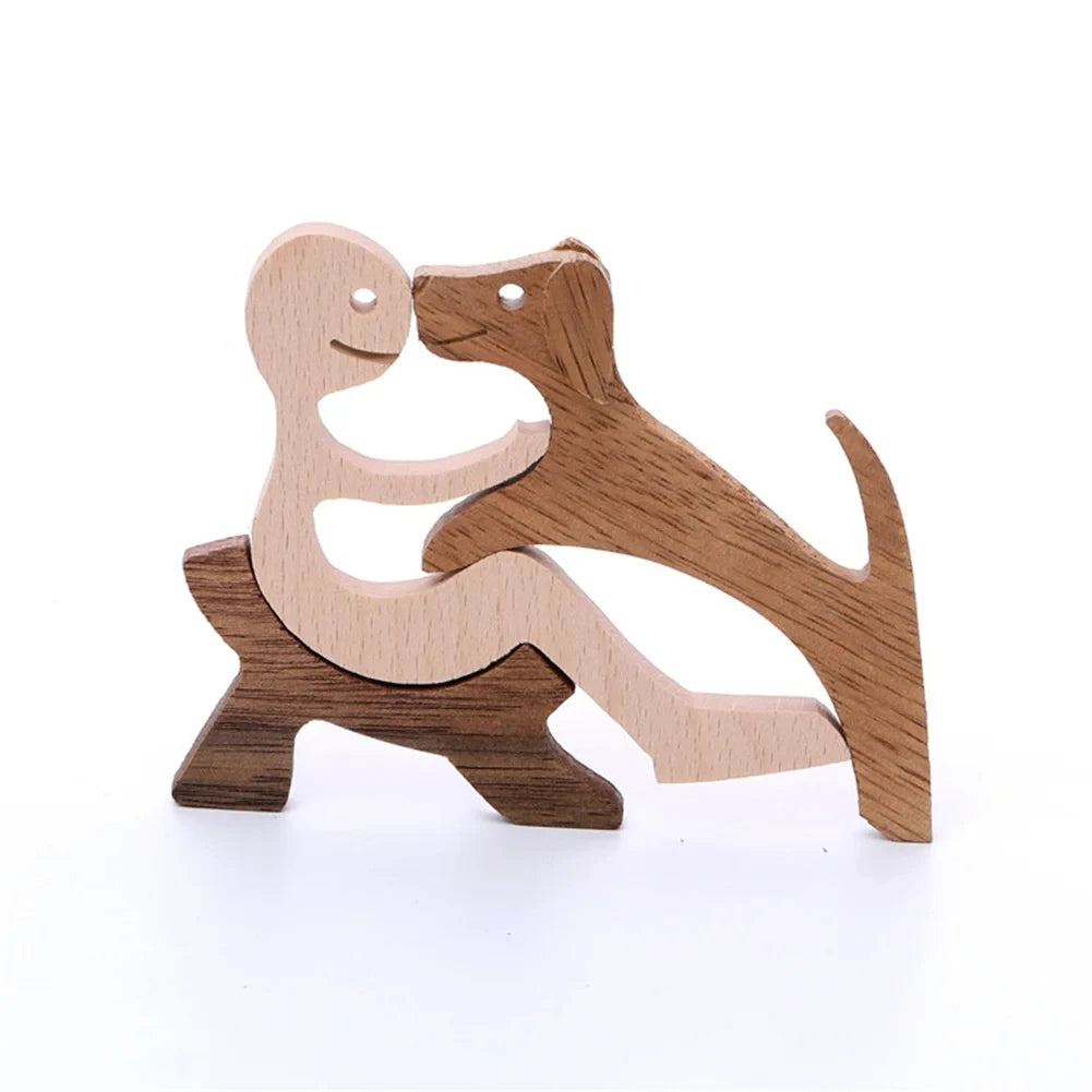 Wooden Dog And Human Craft Figurin Creative 3D Home Office Decoration Man Statue Wood Toy Desk ECO Friendly Free Shipping