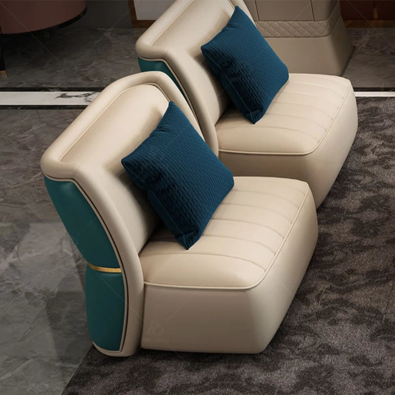 Modern European Style Luxury Villa Living Room Leather Sofa Set With Coffee Table TV Stand Furniture