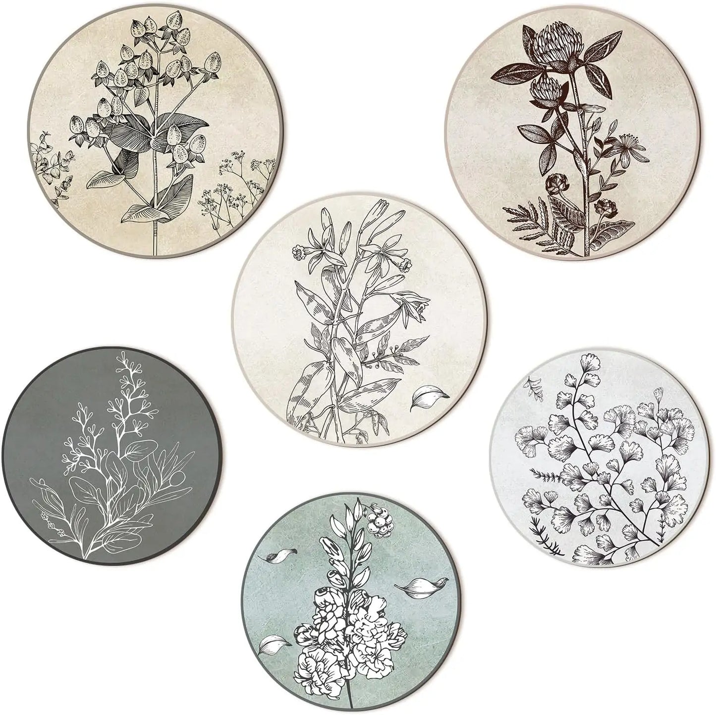 6Pcs Wooden Boho Wall Art, Bohemian Plant Hanging Decor, Rustic Farmhouse Wall Decor for Living Room, Bedroom & Office