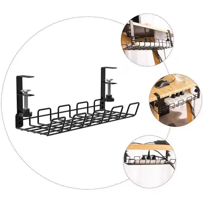 Under Table Storage Rack Metal Cable Management Tray Home Office Desk Wire Organizer No Punching Kitchen Storage Accessories