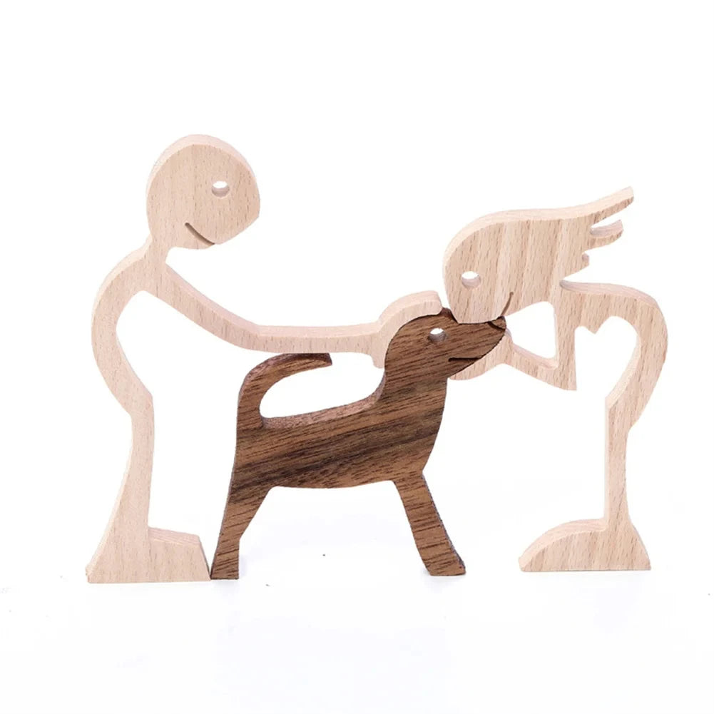 Wooden Dog And Human Craft Figurin Creative 3D Home Office Decoration Man Statue Wood Toy Desk ECO Friendly Free Shipping