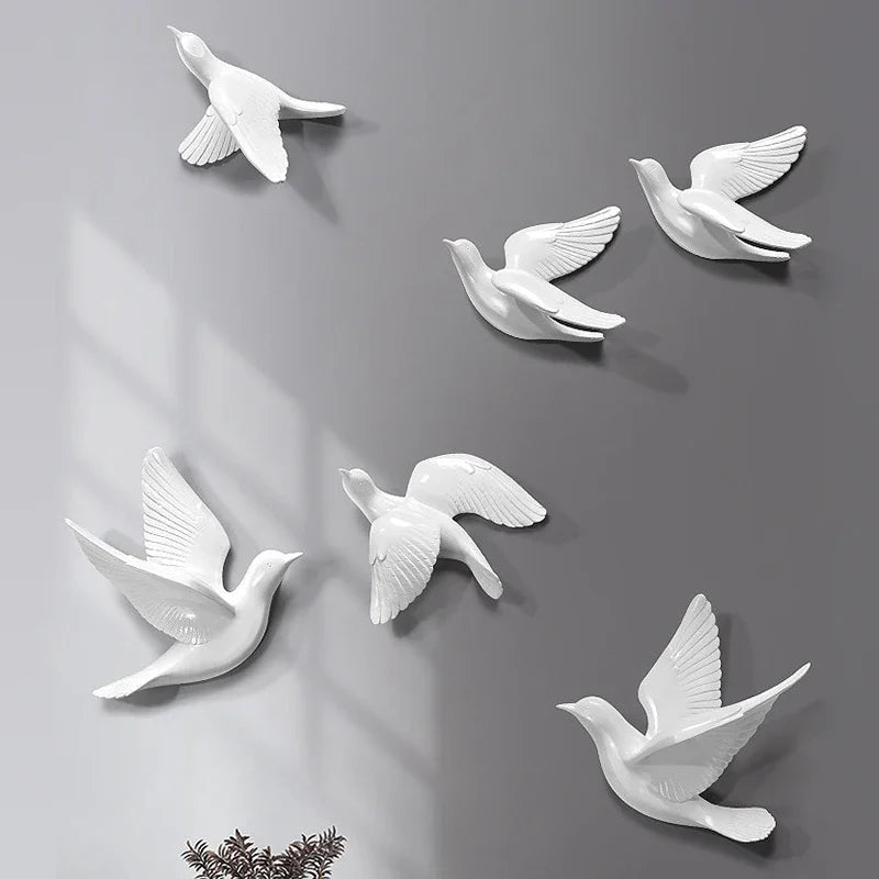 European White Three-dimensional Bird Wall Decoration Living Room Swallow Wall Hanging Abstract Animal Ornaments Home Decoration