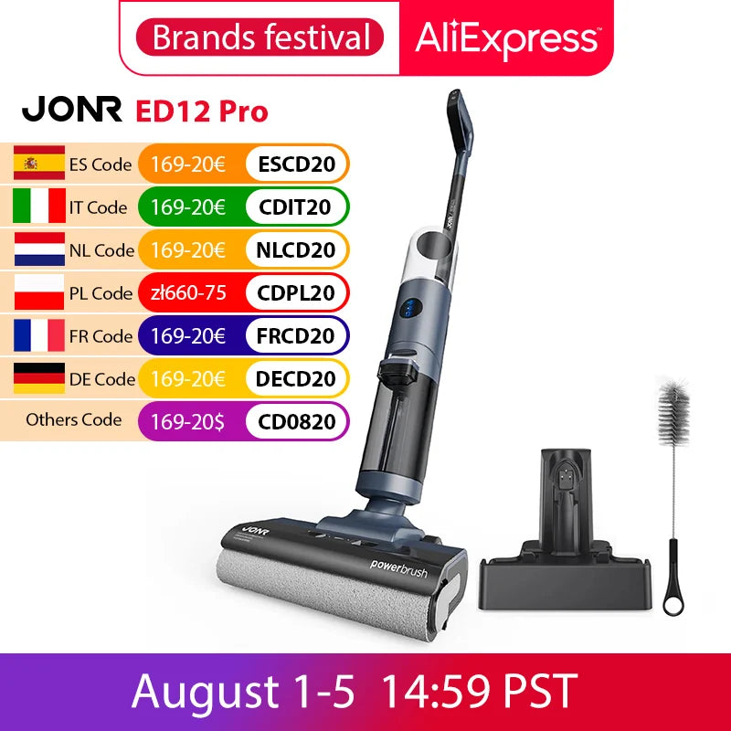JONR ED12 Pro Cordless Vacuum Cleaner Wet & Dry Vertical Vacuum Cleaner with Hot Air Dry Self-Cleaning For Smart Home Appliances