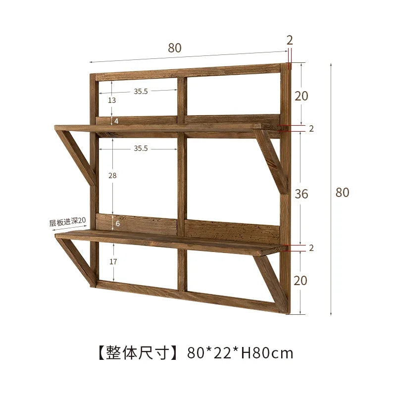 Wall Hanging Mounted Double Layer Display Rack, Teapot Storage, Solid Wood, Floating Shelves, Living Room Furniture