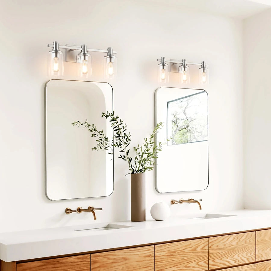 3-Light Modern Bathroom Vanity Light Fixture Above Mirror, Metal & Glass Construction, Hardwired for Easy Installation