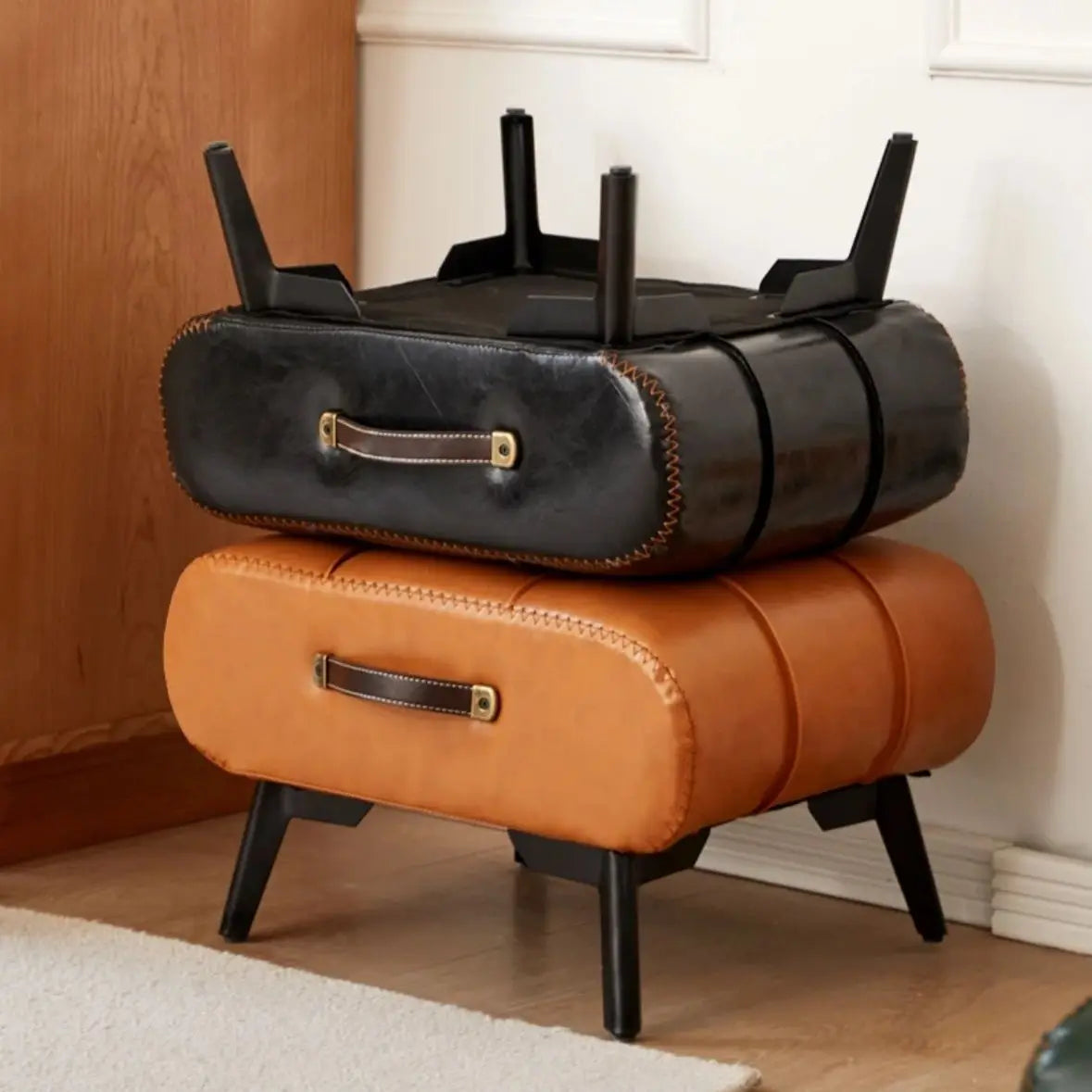 Shoe changing stool, doorstep, living room soft bag, minimalist sofa, footstool, light luxury leather art, low stool