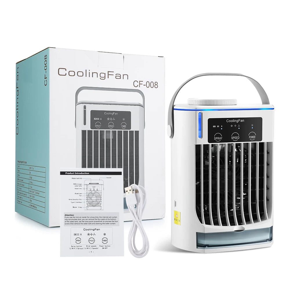 Household Air Conditioner LED Night Light Air Cooler Fan Portable Humidifier Desktop Mist Cooling Fan For Office Home Mini Fan