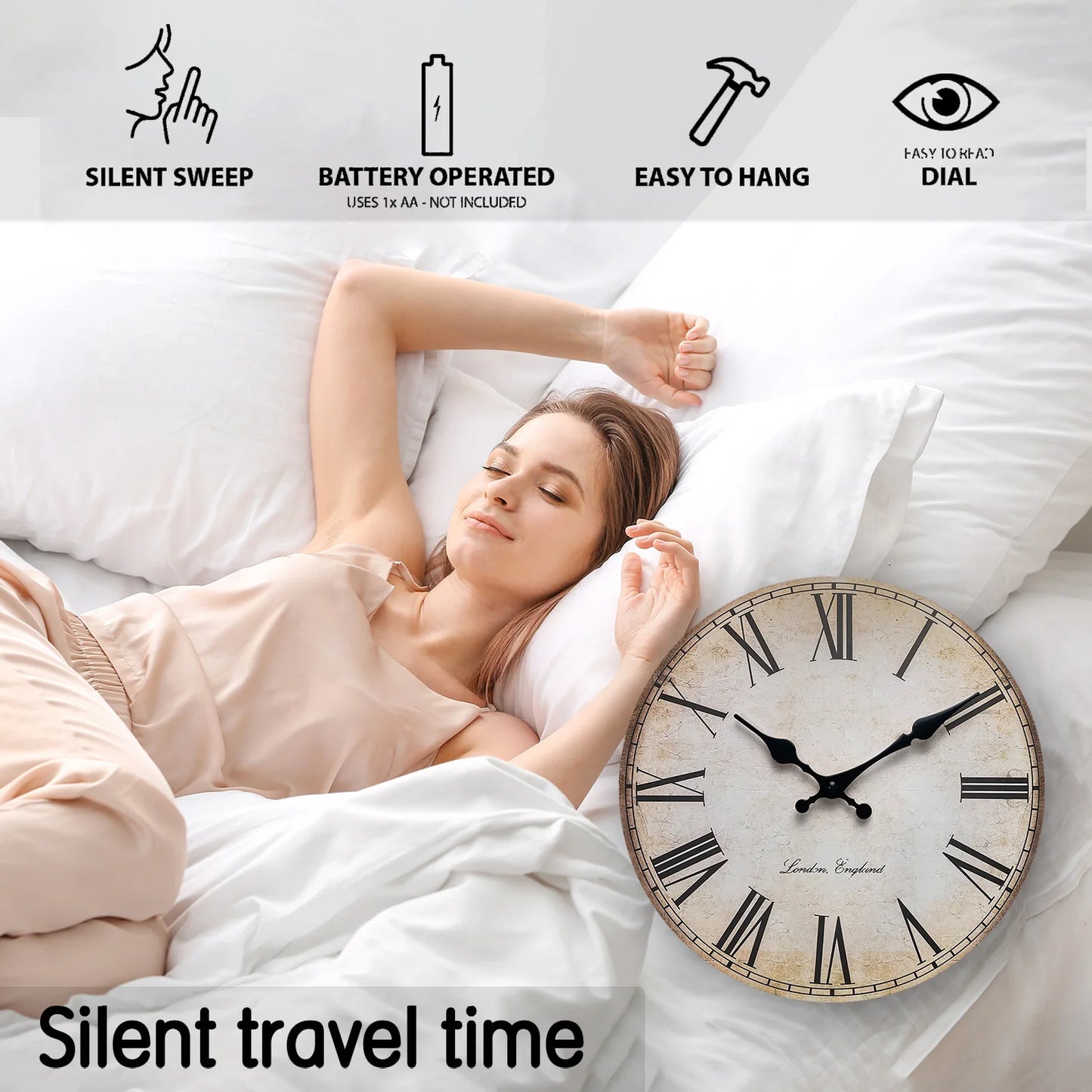 European Retro Roman Numeral Wooden Wall Clock Living Room Bedroom Kitchen Home Decoration Clock Wall Clock Silent Quartz Clock Holiday Gift 10 Inches 12 Inches 14 Inches 16inch (Without Batteries)