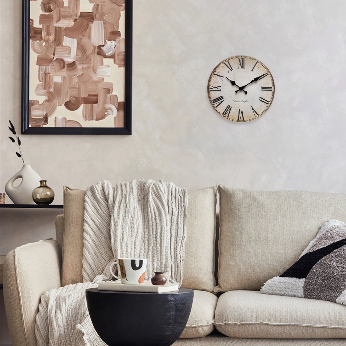 European Retro Roman Numeral Wooden Wall Clock Living Room Bedroom Kitchen Home Decoration Clock Wall Clock Silent Quartz Clock Holiday Gift 10 Inches 12 Inches 14 Inches 16inch (Without Batteries)