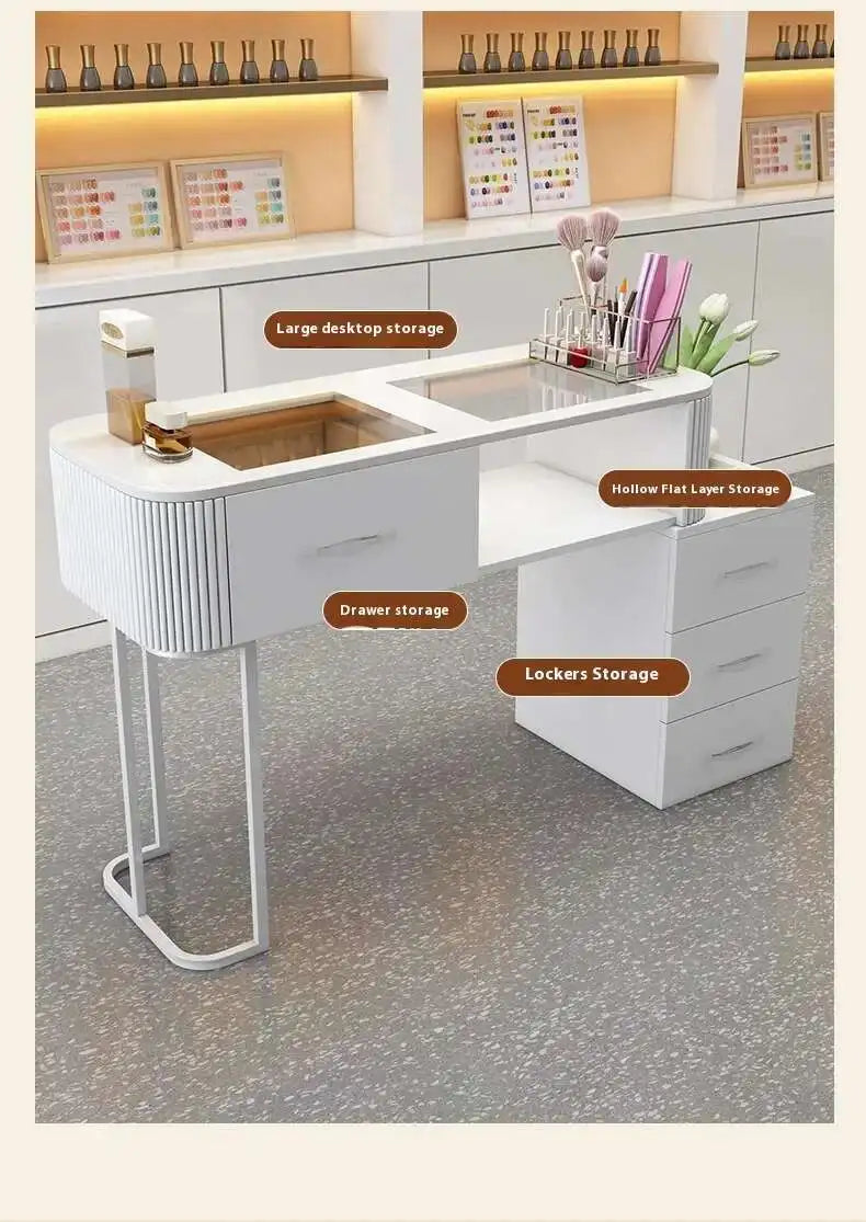 Simple Professional Nail Table Modern Luxury Nail Artist Manicure Table Wooden Storage Mesa De Manicure Salon Furniture KMNT