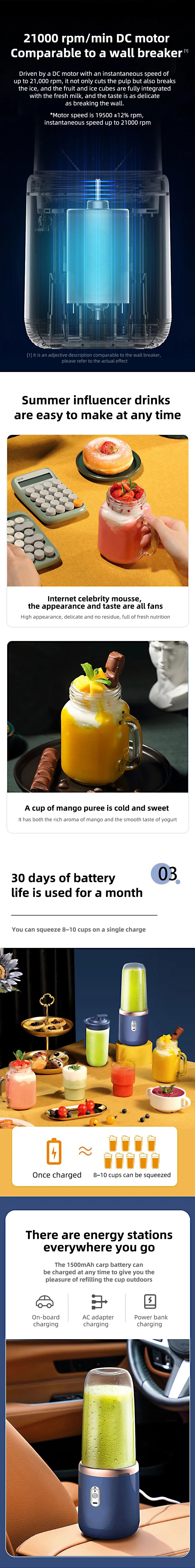 Mixing cup Juice Cup Portable Rechargeable Small Juice Cup Home and Outdoor Multifunctional Juice Mixing NO BPA Food Is Safe