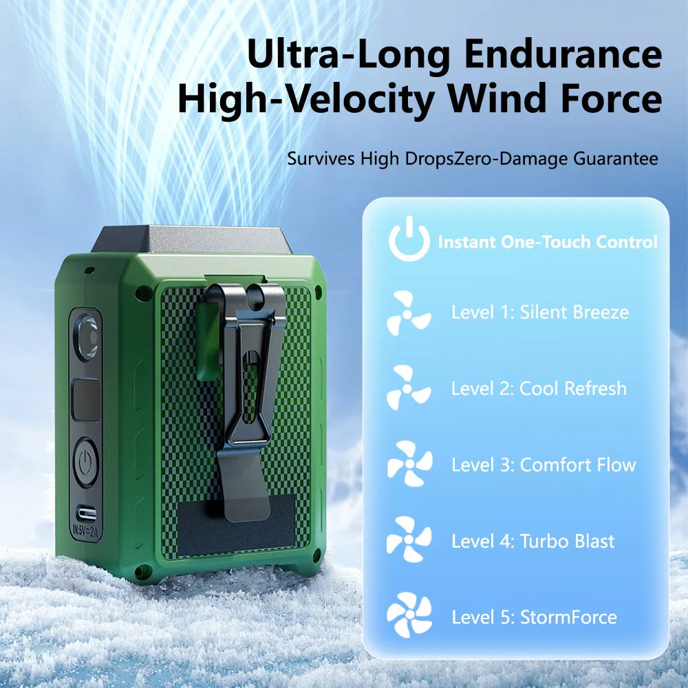 4000mAh Portable Waist Fan Rechargeable 5 Level Strong Wind Hanging Neck Fan 16000 RPM Cool Conditioner for Outdoor Work Sports
