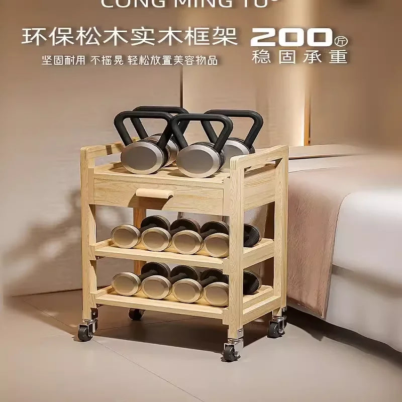 Solid Wood Multifunctional Beauty Salon Trolley Beauty Trolley Three Shelves Tools with Drawers Hair Commercial Furniture