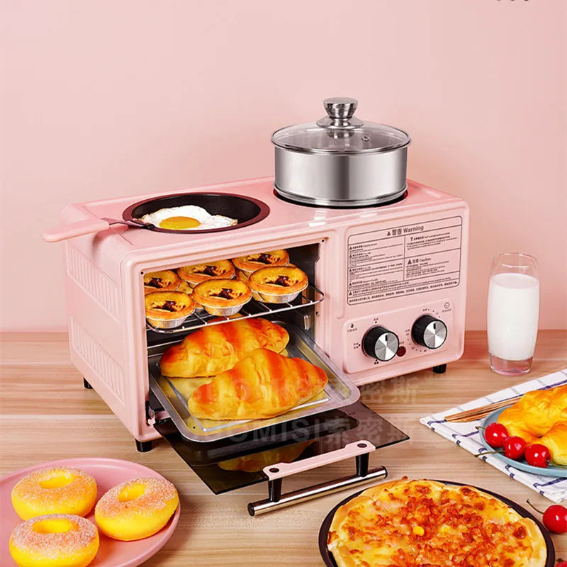 Household Electric 4 in 1 Breakfast Machine Mini Bread Toaster Baking Oven Omelette Fry Pan Hot Pot Boiler Food Steamer