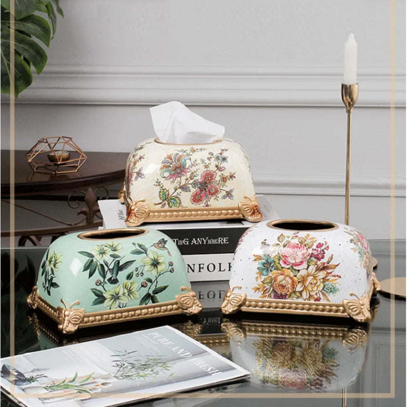 European-style living room coffee table simple drawing paper box home American light luxury ceramic bread tissue box decoration
