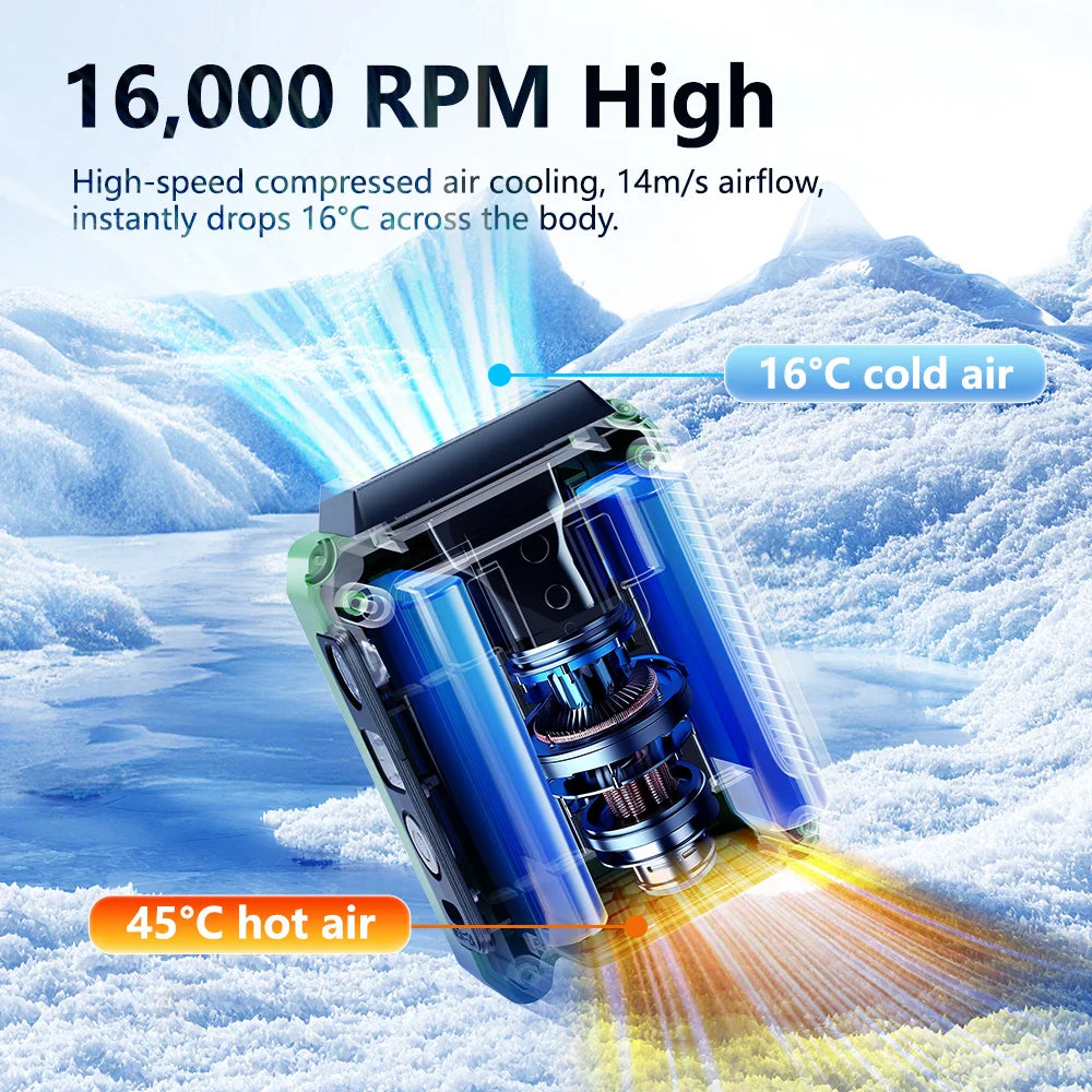 4000mAh Portable Waist Fan Rechargeable 5 Level Strong Wind Hanging Neck Fan 16000 RPM Cool Conditioner for Outdoor Work Sports