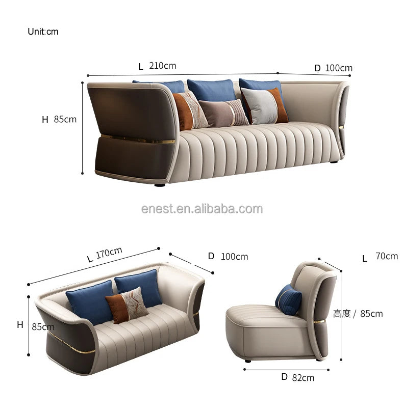 Modern European Style Luxury Villa Living Room Leather Sofa Set With Coffee Table TV Stand Furniture