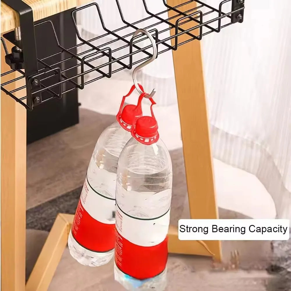 Under Table Storage Rack Metal Cable Management Tray Home Office Desk Wire Organizer No Punching Kitchen Storage Accessories