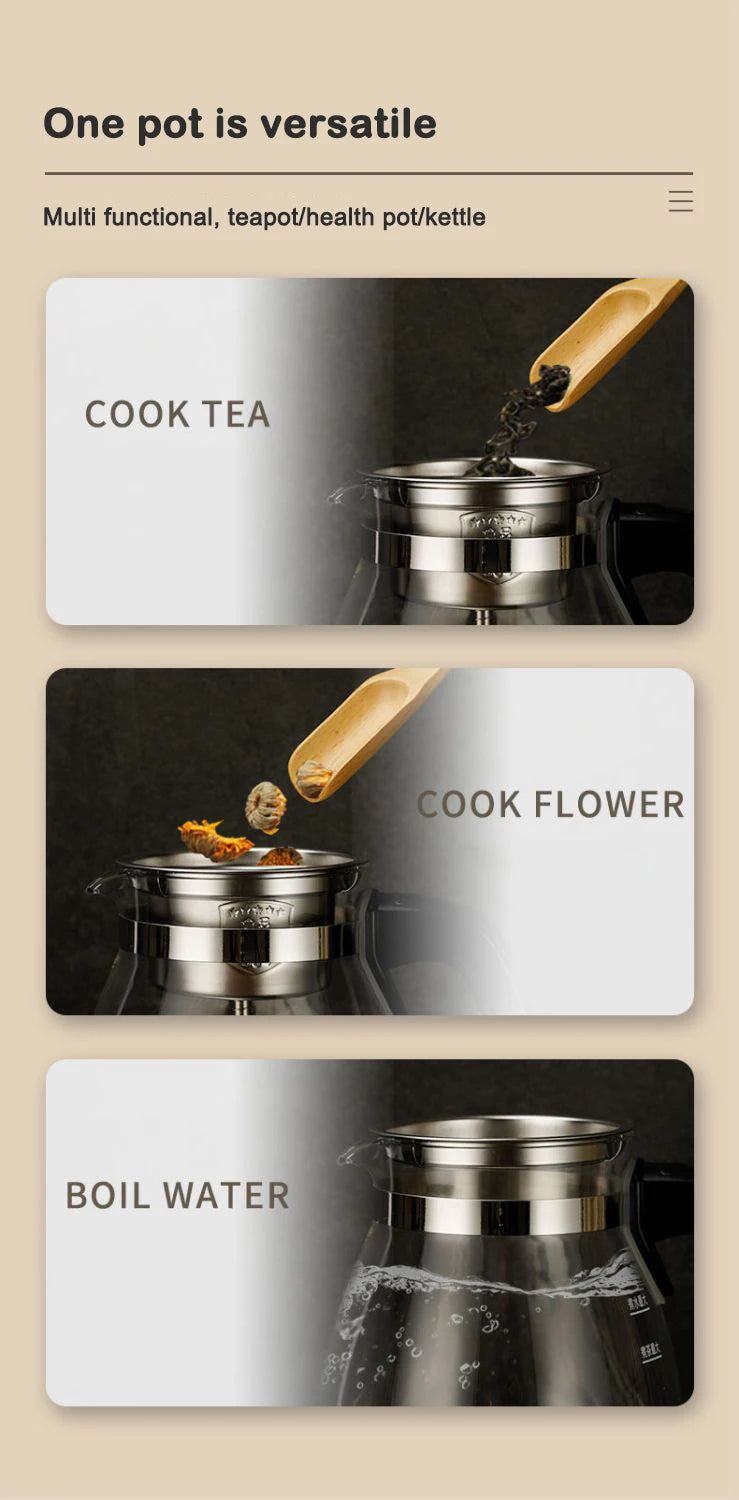 Electric Kettle Coffee Tea Maker Brewer Black Pu 'er Glass Kettles Steam Teapot Automatic Health Tea Infuser Pot Boiling Set 1L