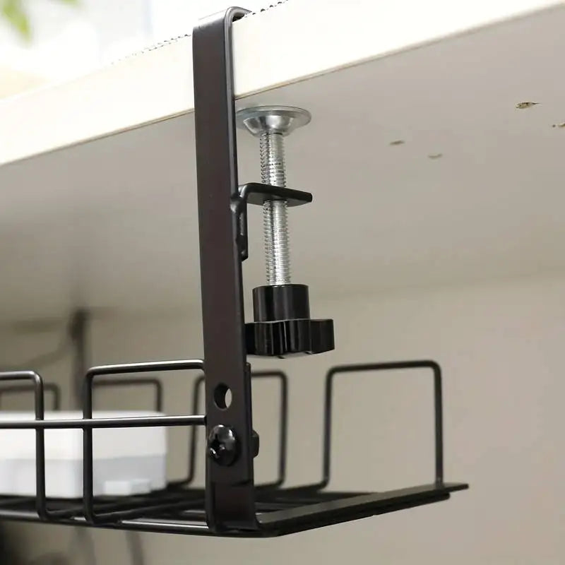 Under Table Storage Rack Metal Cable Management Tray Home Office Desk Wire Organizer No Punching Kitchen Storage Accessories