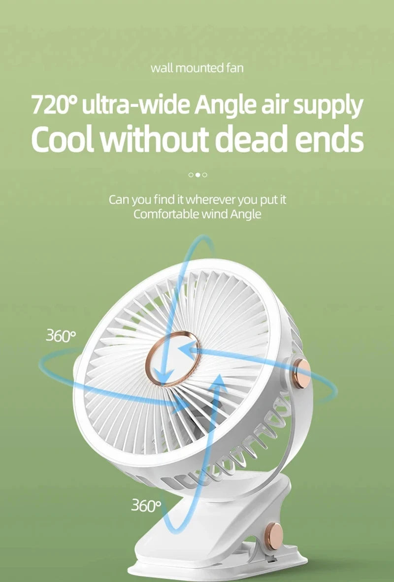 Xiaomi Portable Desktop Fan 3 Wind Speed Quiet Rechargeable Clip-on Air Circulator Wireless Hung Fan With LED Light Camping Home