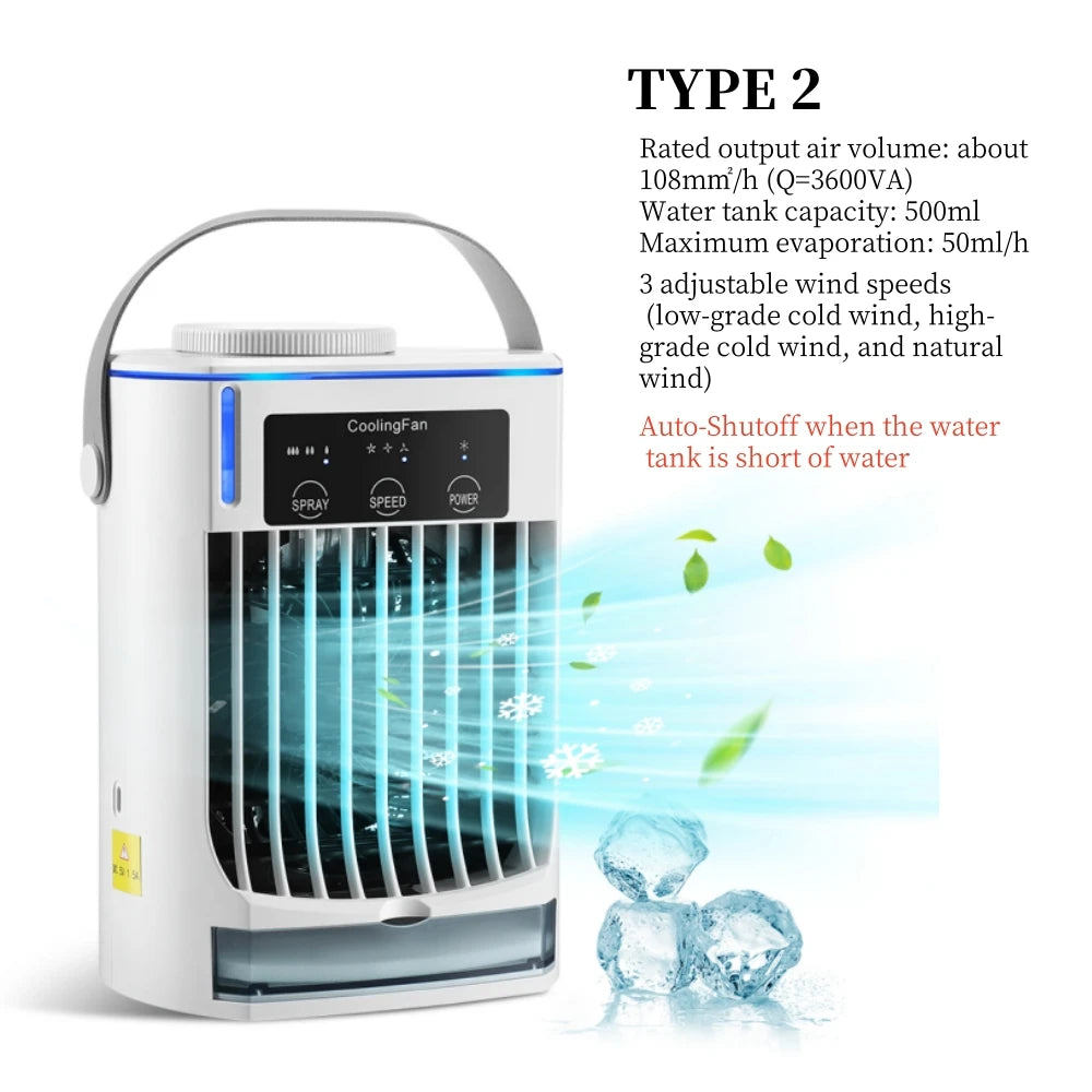 Household Air Conditioner LED Night Light Air Cooler Fan Portable Humidifier Desktop Mist Cooling Fan For Office Home Mini Fan