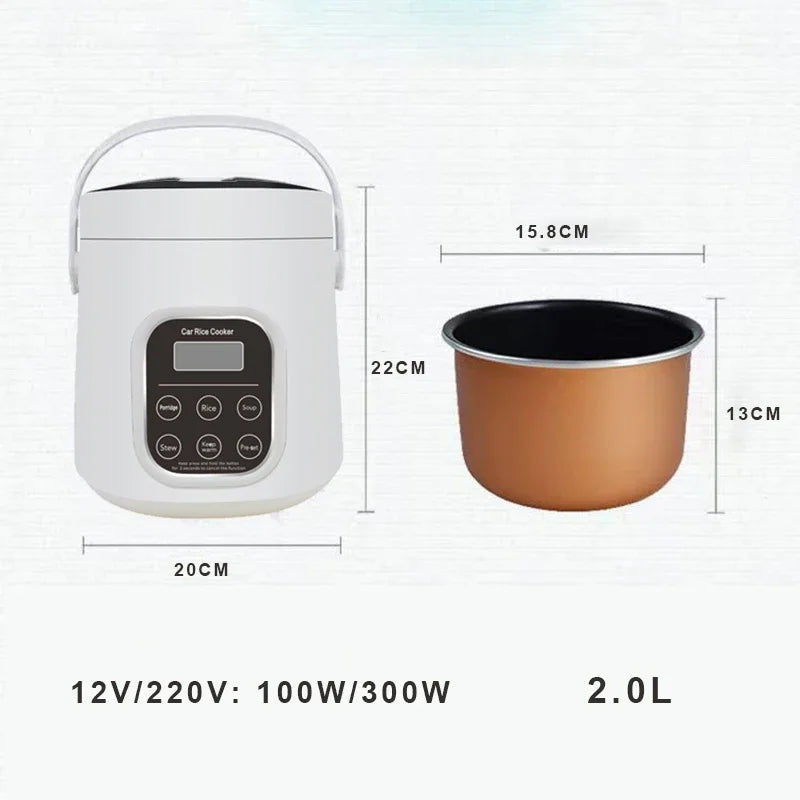 Portable Car Rice Cooker 2L Electric Truck Multi-Cooker Soup Porridge Cooking Food Steamer Electric Lunch Box 12V or 24V