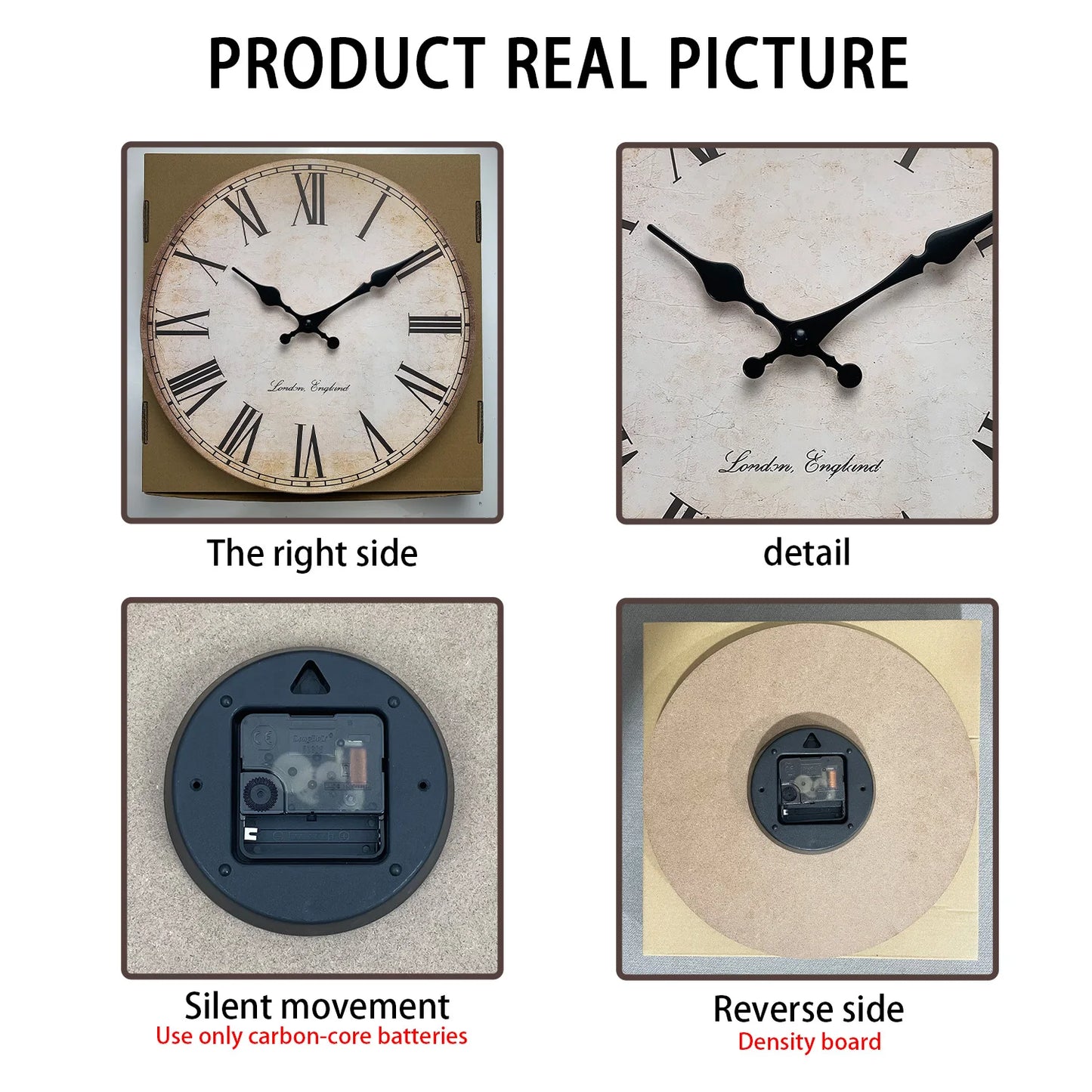 European Retro Roman Numeral Wooden Wall Clock Living Room Bedroom Kitchen Home Decoration Clock Wall Clock Silent Quartz Clock Holiday Gift 10 Inches 12 Inches 14 Inches 16inch (Without Batteries)