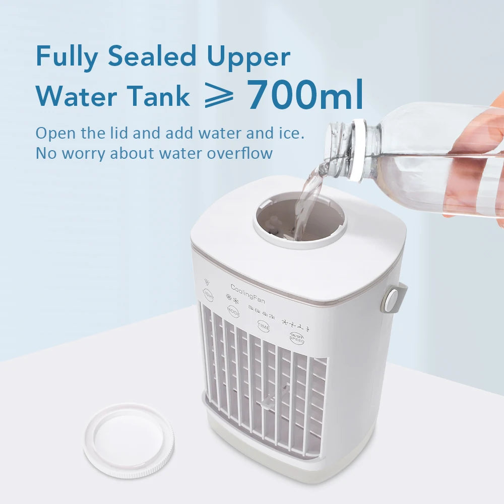Household Air Conditioner LED Night Light Air Cooler Fan Portable Humidifier Desktop Mist Cooling Fan For Office Home Mini Fan
