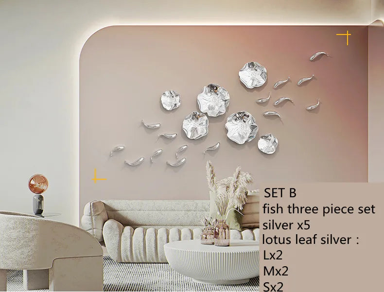 Stereo Resin Background Wall Decoration Carp Fish Lotus Leaf Gold Wall Pendant Chinese Bionics Home Decoration Accessories