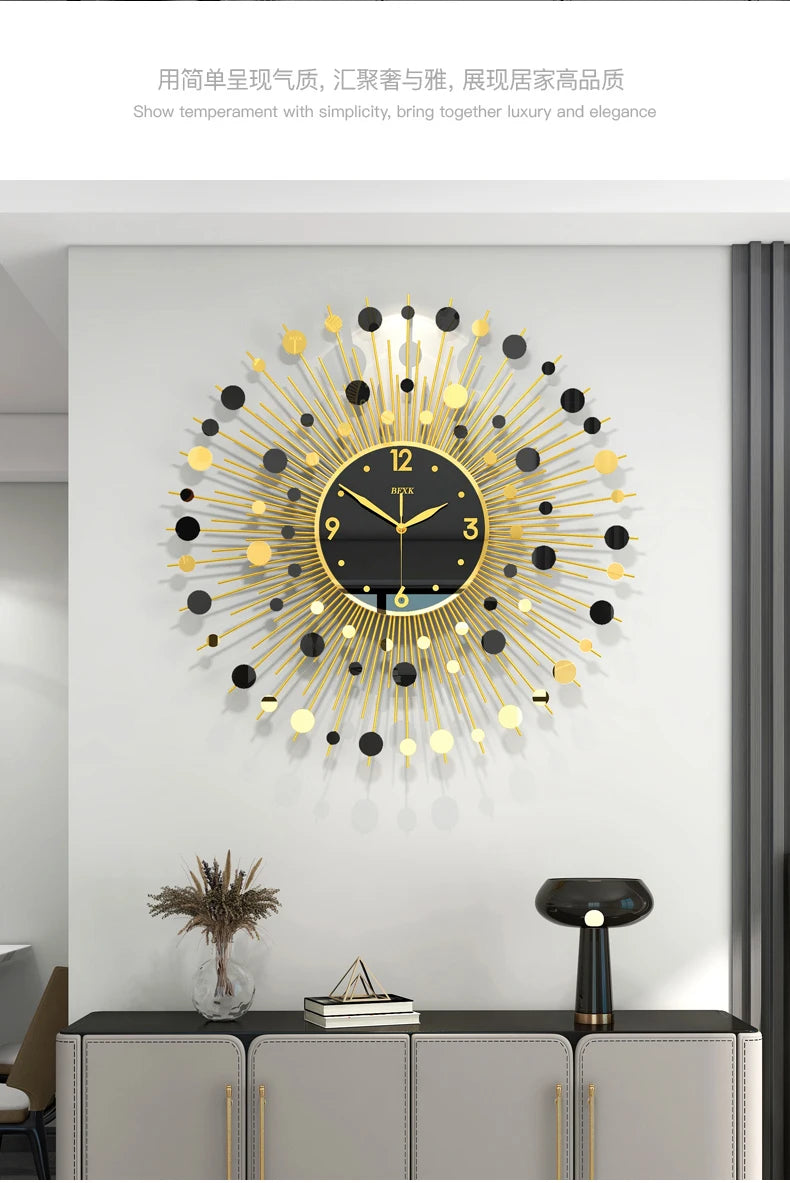 Modern Living Room Wall Clocks Gold Black Simple Stylish Wall Clock Art Unique Reloj De Pared Para Sala Home Furniture