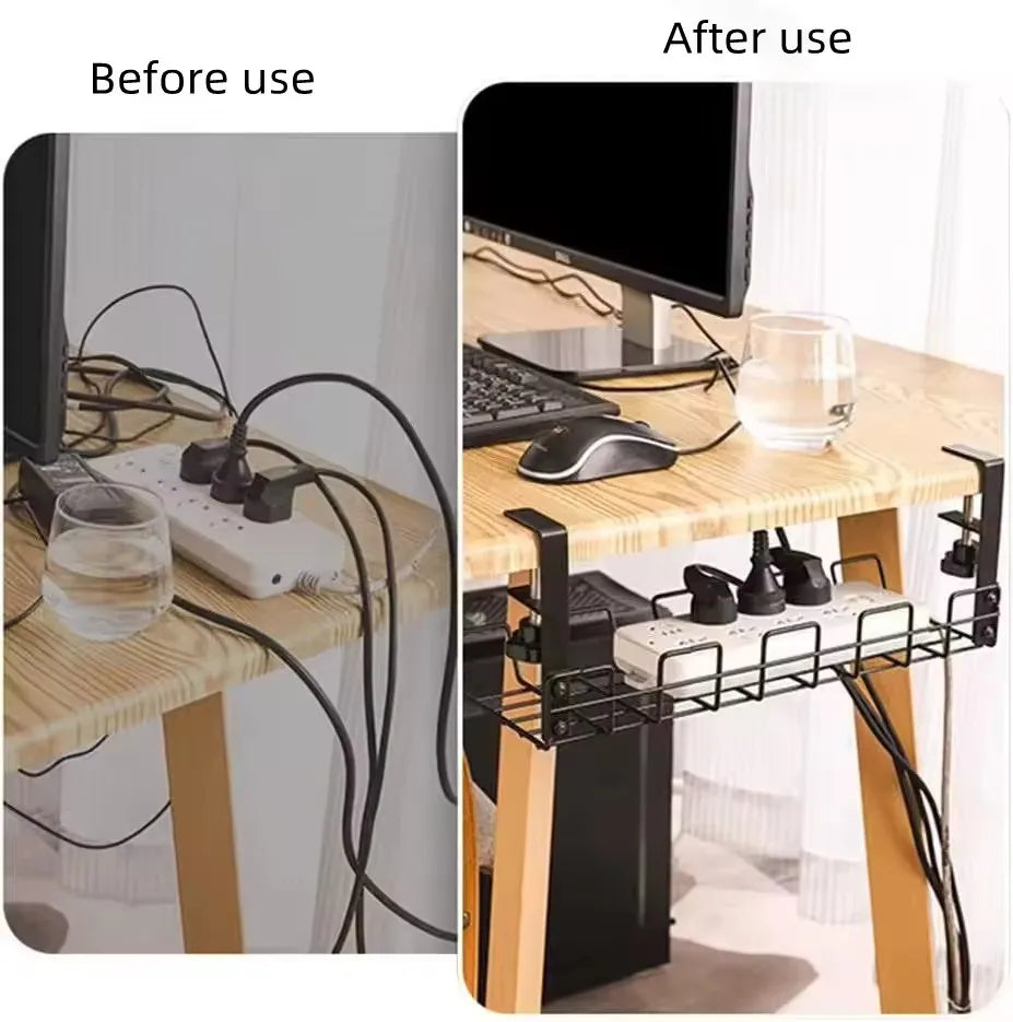 Under Table Storage Rack Metal Cable Management Tray Home Office Desk Wire Organizer No Punching Kitchen Storage Accessories