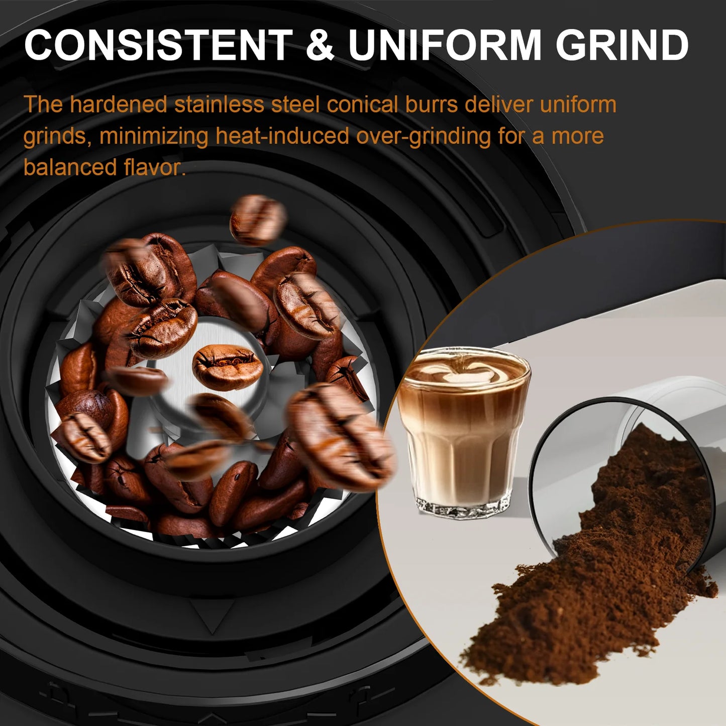 Coffee Bean Grinder Automatic Conical Burr Grinder 25 Precise Grindings with Powder Blower for Espresso French Coffee 2-12 Cups