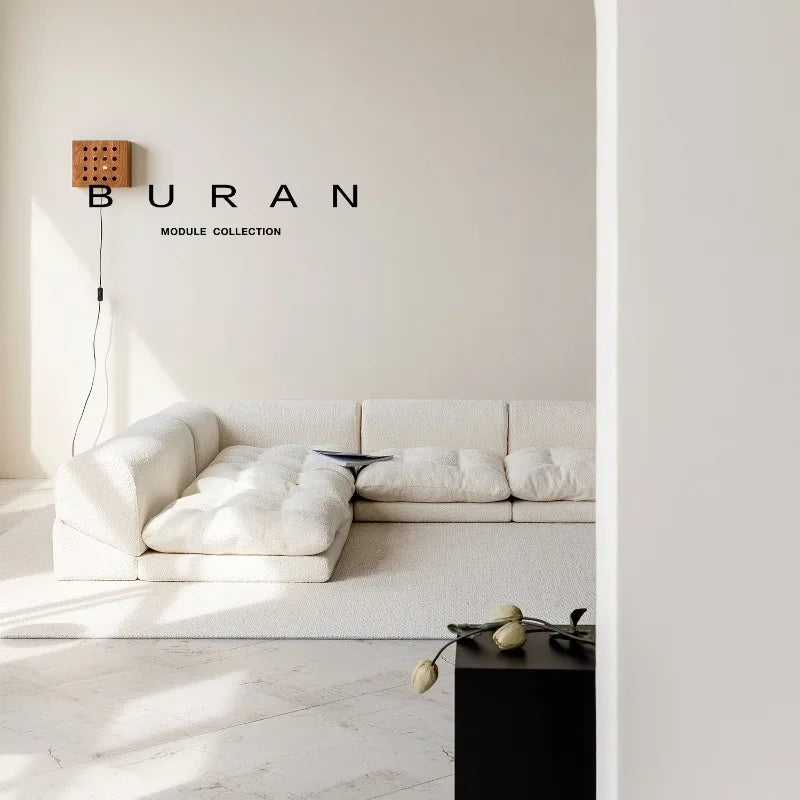 Minimalist White Fabric Living Room Sofa, Super Soft and Comfortable Tatami Module Lazy Sofa, Warm Home Furniture Salon FYLS