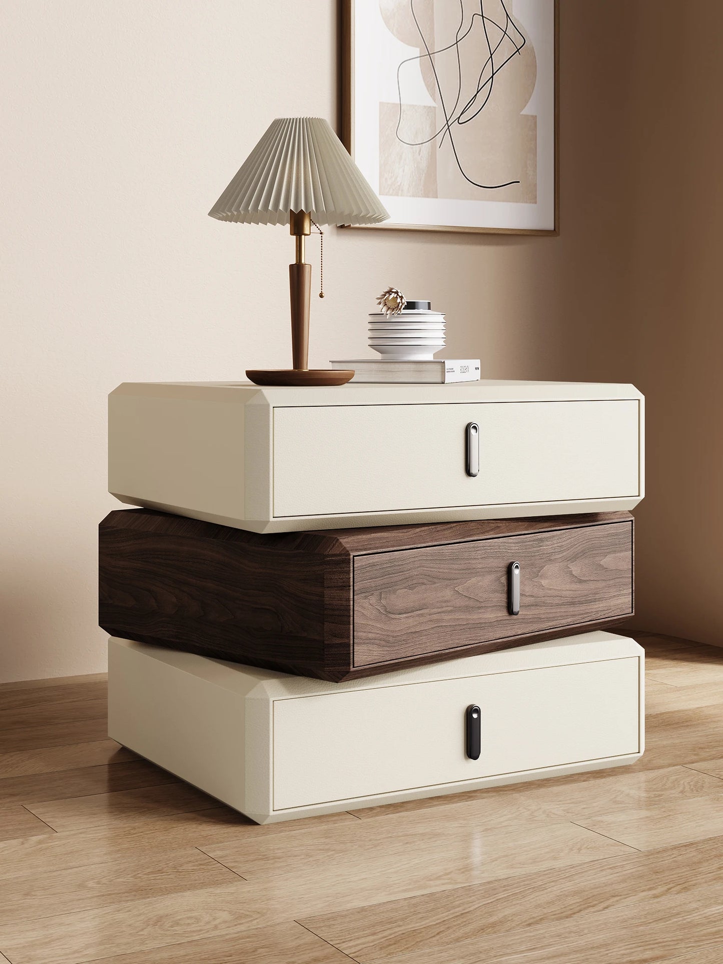 Rotating Solid Wood Nightstand Modern White Drawer Nordic Hotel Bedside Table Small Storage Mesitas De Noche Home Furniture