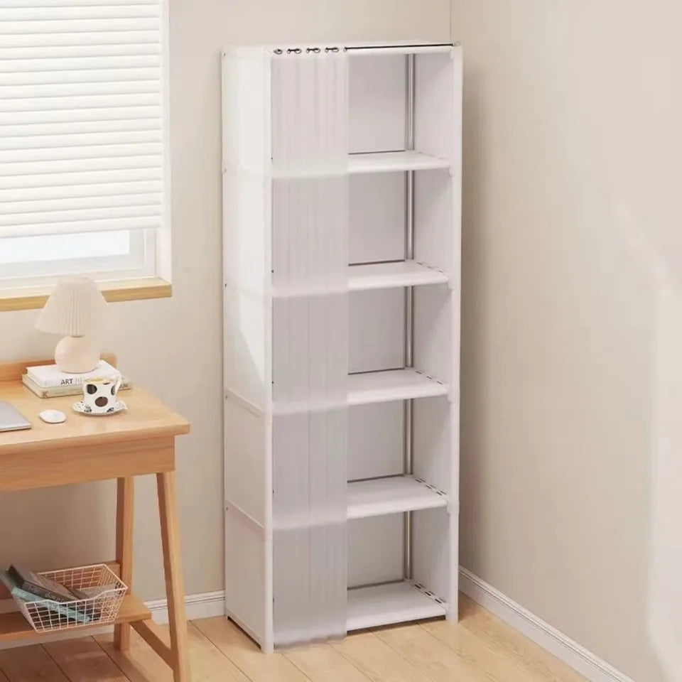 Multifunctional Dustproof Cabinet Easy Assembly Portable Clothes Organizer Cabinet with Curtains Multipurpose She Book Holder