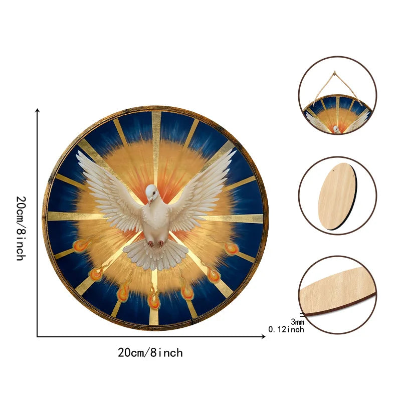 Dove on Blue Background Festive Wall Decoration Art Holiday Room Decoration Kitchen Garden1 Piece Wooden Disc Hanging 20cm